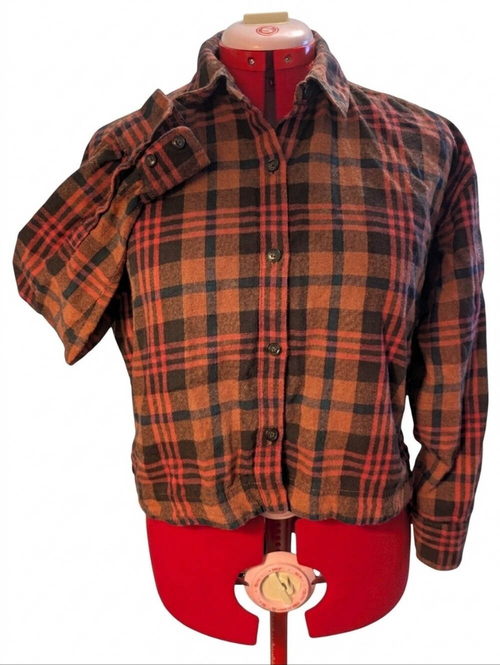Madewell Flannel Long-Sleeve Crop Shirt in Plaid XS - Picture 2 of 3